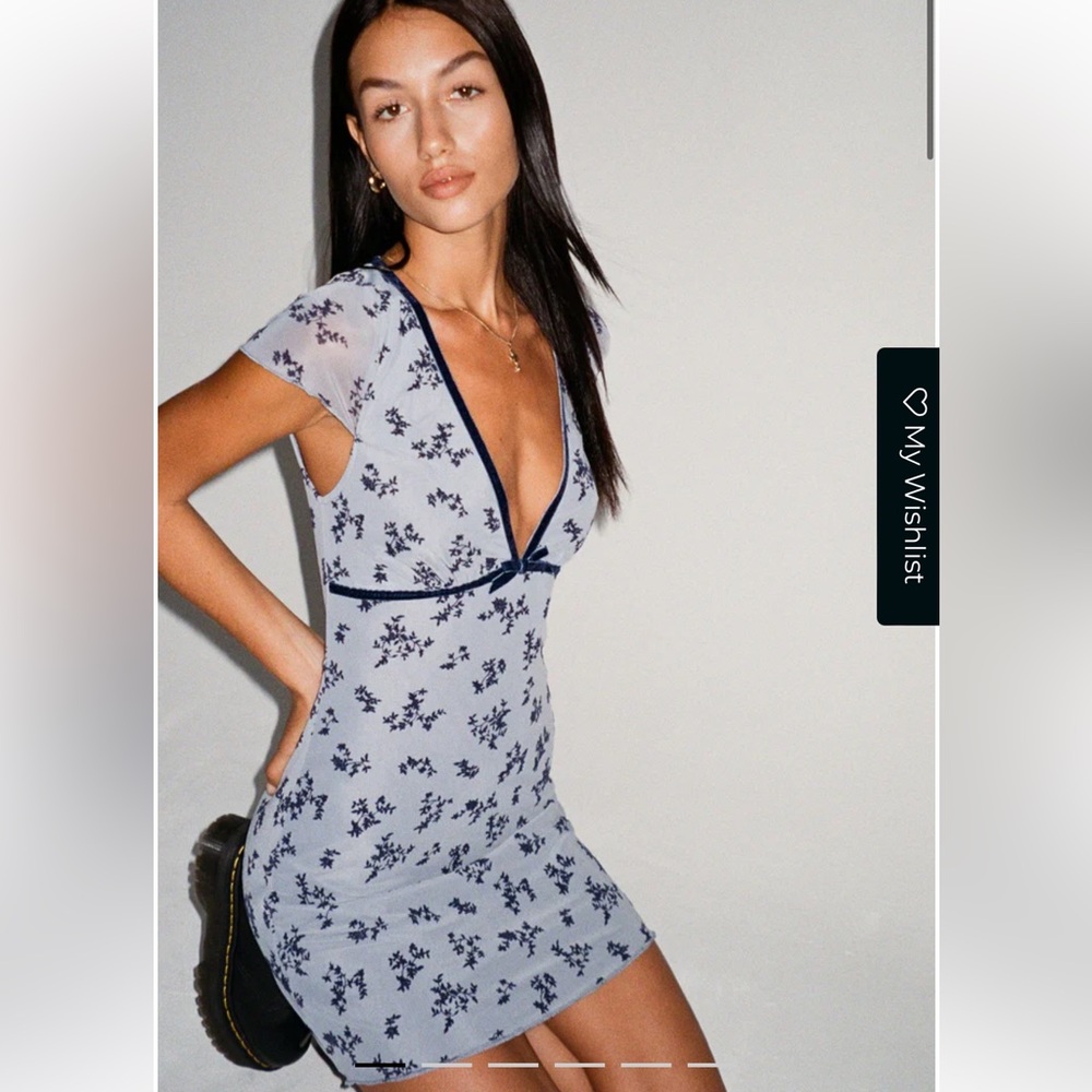 Evilia Mini Dress In Light Blue Black Botanist Flocking